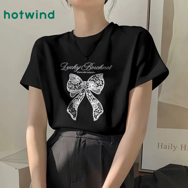 Hotwind/热风纯棉t恤女短袖夏季2025新款韩版宽松半袖百搭上衣女