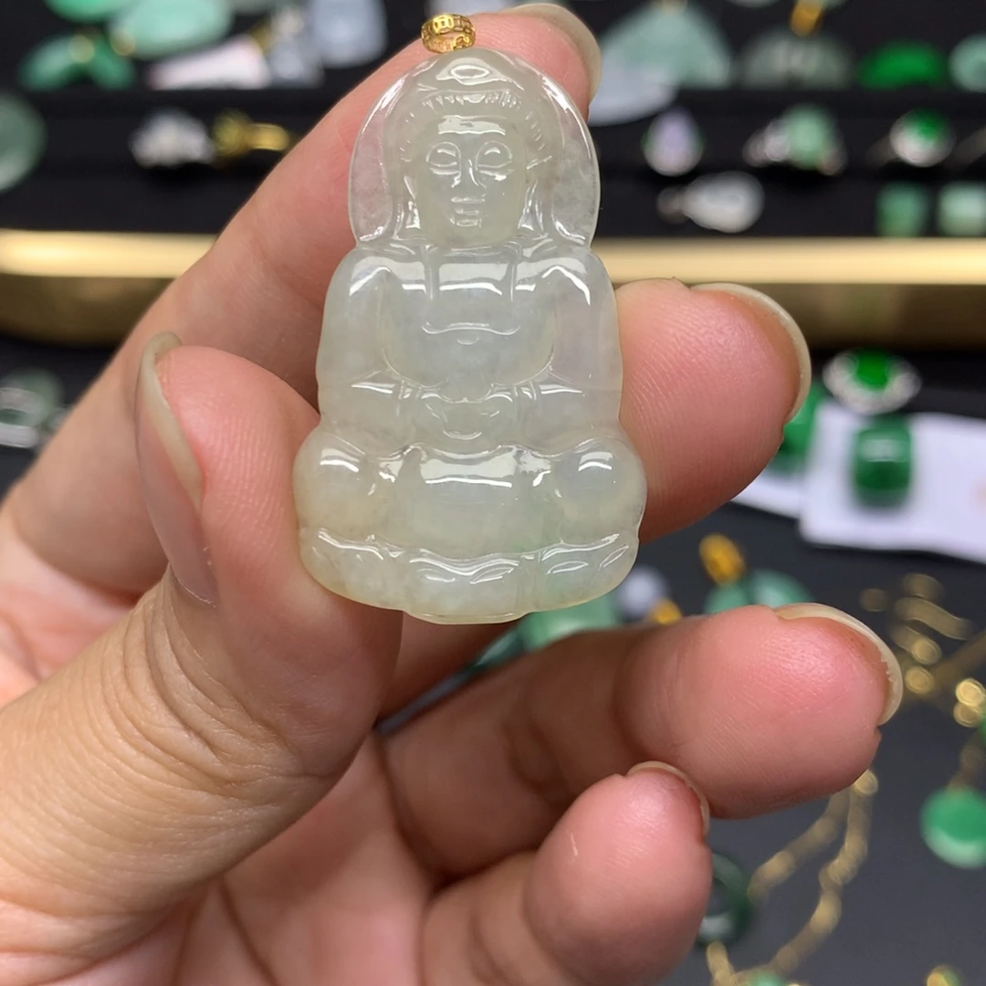 吊坠(不含链)18K金镶嵌翡翠有纹裂