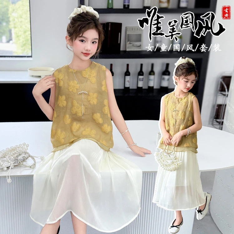 女童旗袍夏季套装2025新款儿童国风连衣裙子夏款时髦新中式两件套