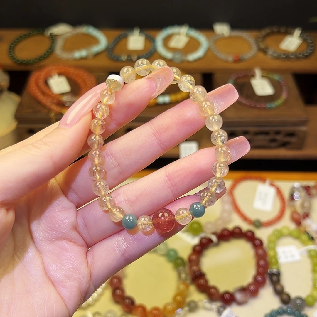 银S925镀金镶嵌水晶手串金发9401