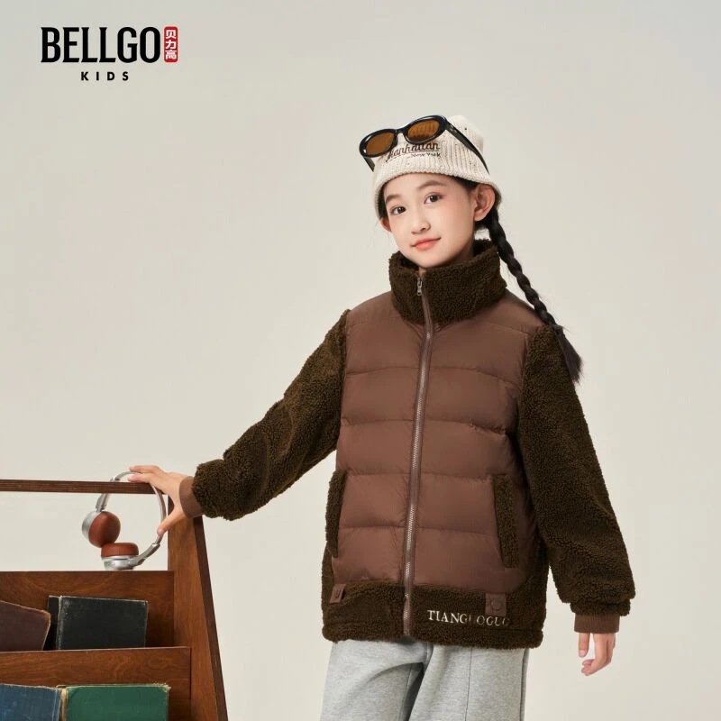 贝力高拉链加厚摇粒绒羽绒短款休闲日常百搭男女童装冬季外套60