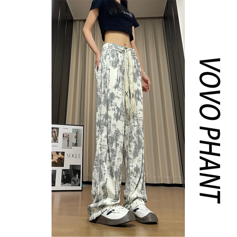 VOVO夏季扎染美式宽松潮流休闲裤男生复古高街直筒运动垂感长裤