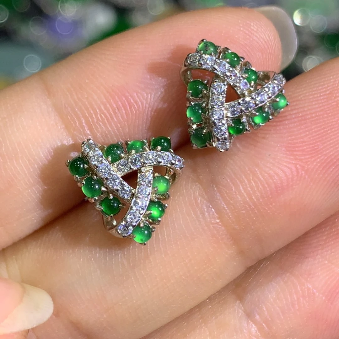 翡翠耳饰银S925镶嵌4、