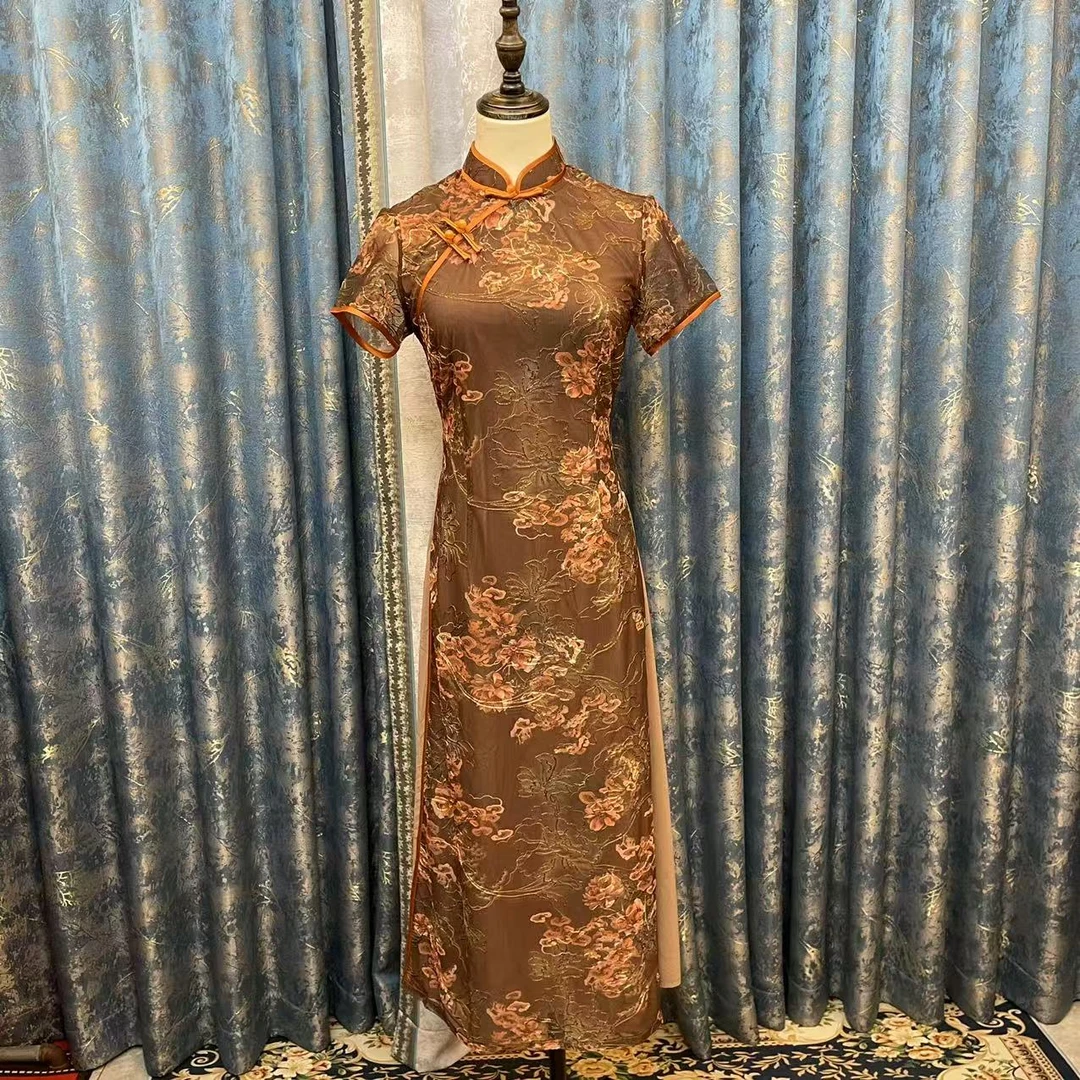 801（桔色）--奥黛--苏州高端旗袍