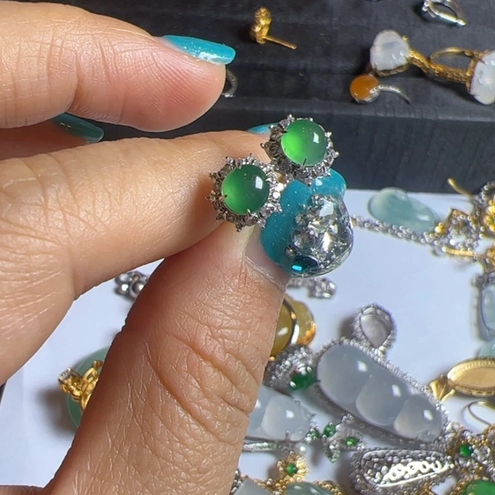 翡翠耳饰18K金镶嵌熙*翡翠18k吊坠项链