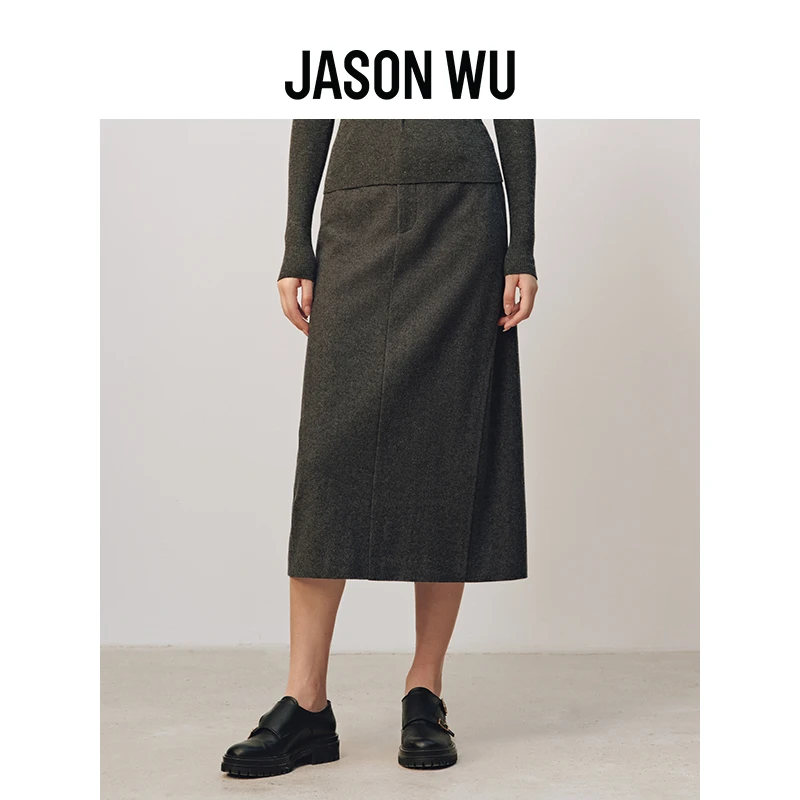 JASON WU秋冬新款简约针织羊毛薄呢半身裙后开衩长裙63JF2408506A
