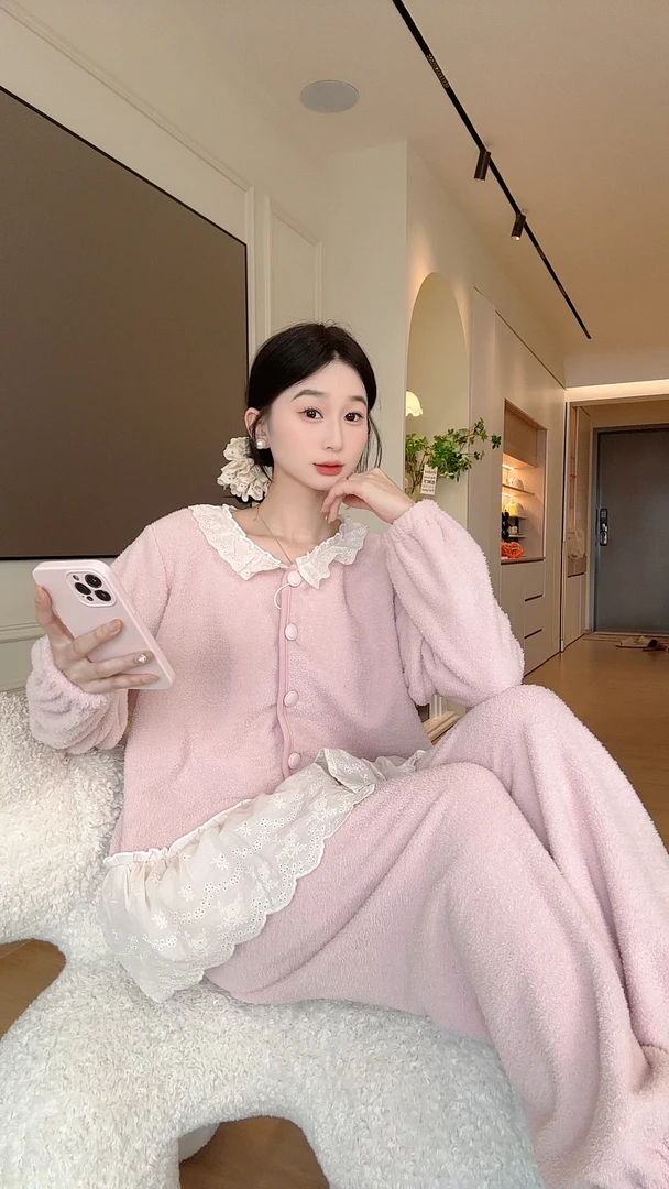 2025新款女款爆款睡衣秋秀气质宅度假系列软绵绵轻舒绒宽松家居服