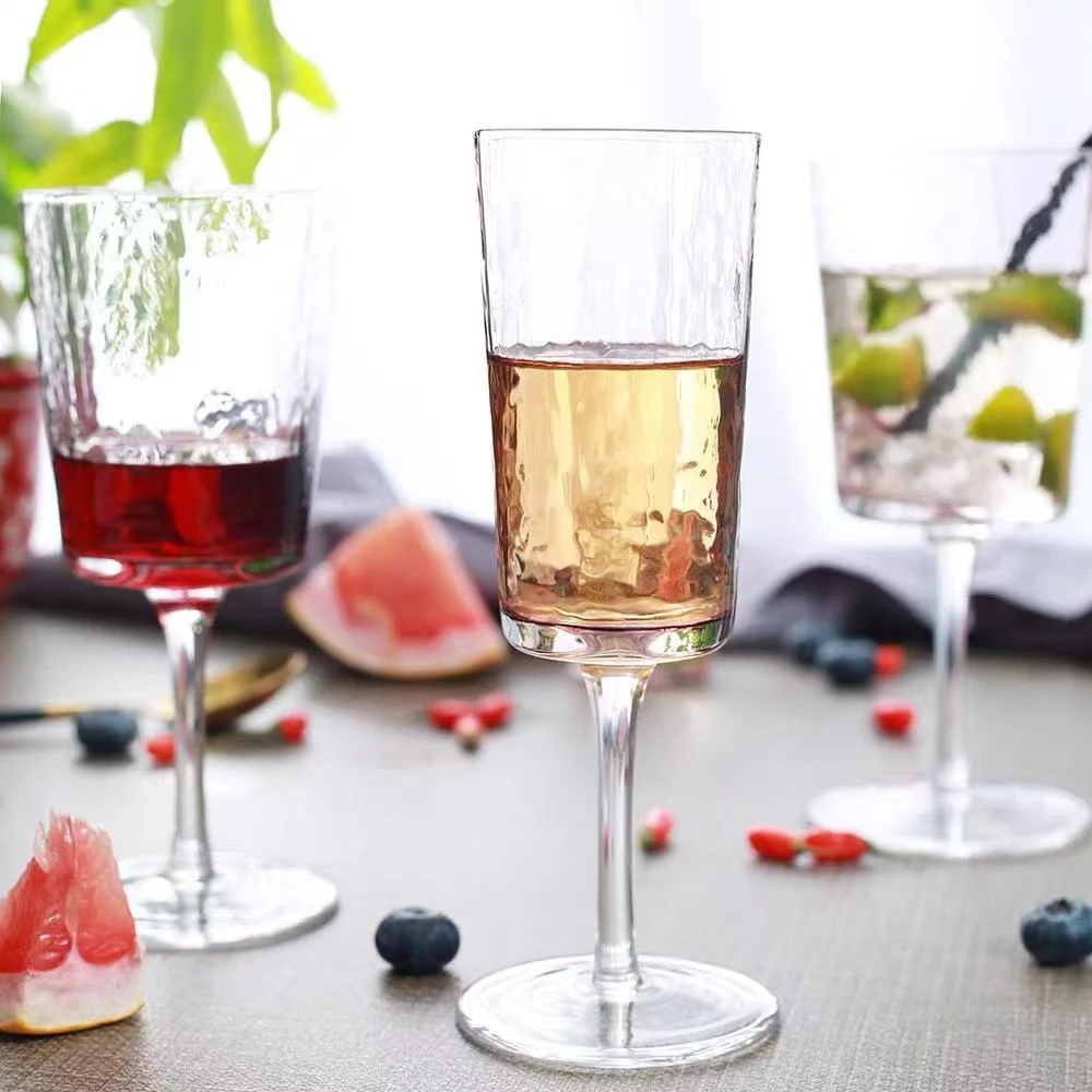 2只锤纹紫色粉色香槟杯红酒杯啤酒杯纯色酒杯家用创意小型可爱