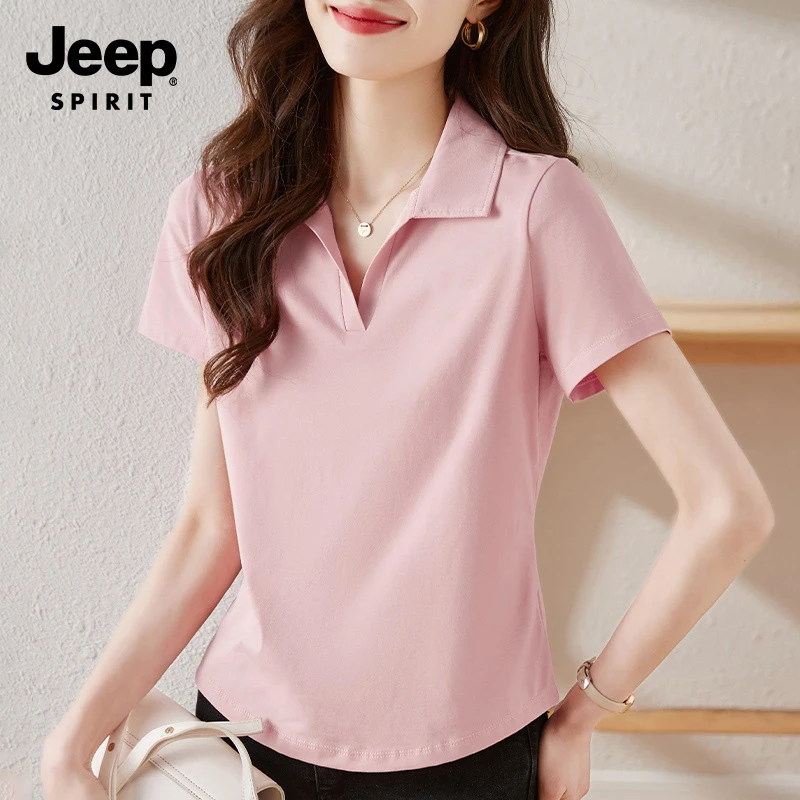JEEP吉普2025夏季新款POLO领短袖T恤女修身POLO衫单上衣T恤衫