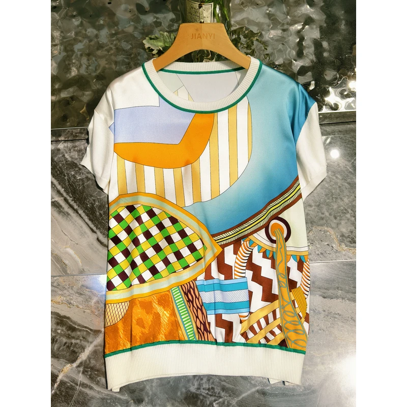 【清仓福利】SS 23982 爱马前后印花桑蚕丝重磅上衣