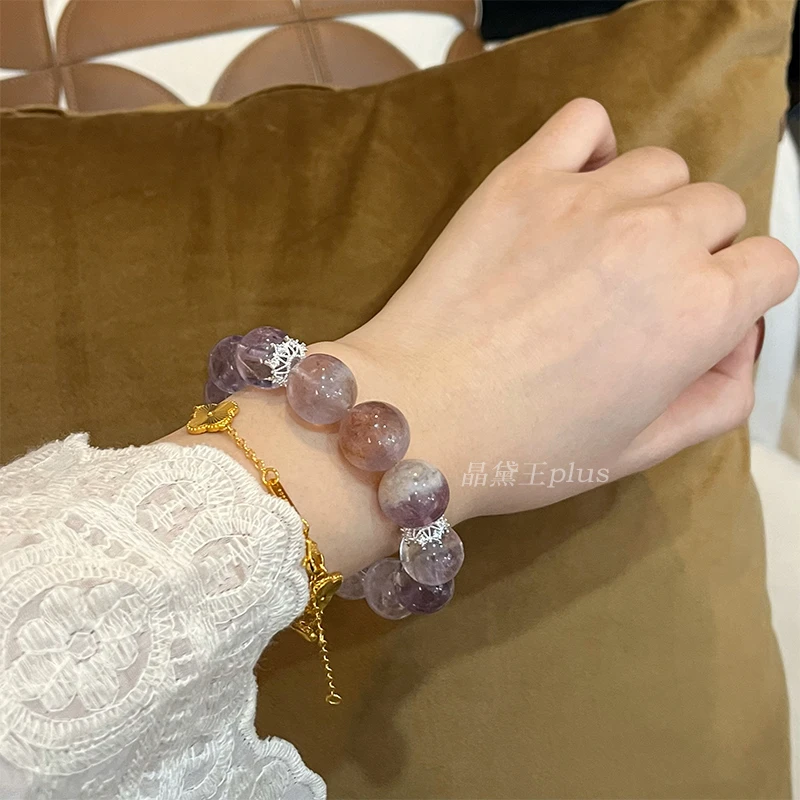 【玻紫】14m紫水晶+紫幽灵手串原创设计天然水晶Y75