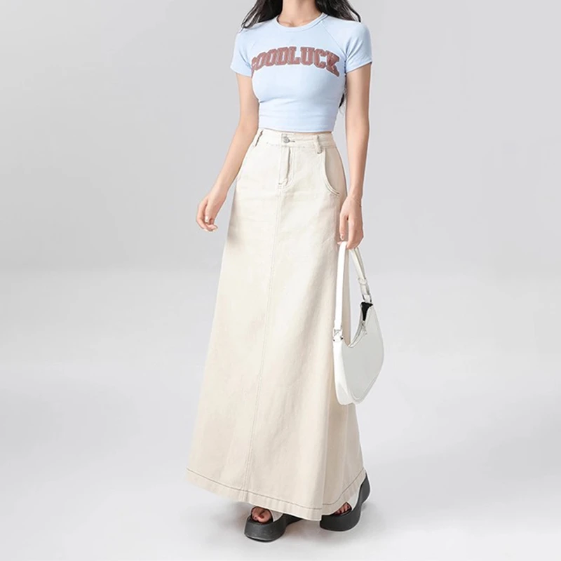 小个子复古夏季牛仔半身裙女薄款梨形身材高腰遮胯显瘦百搭中长裙