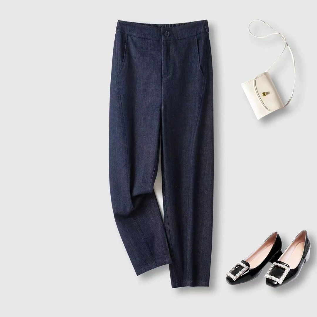 妍茹新品定制牛仔面料不褪色复古休闲裤镰刀牛仔裤显瘦时尚牛仔裤