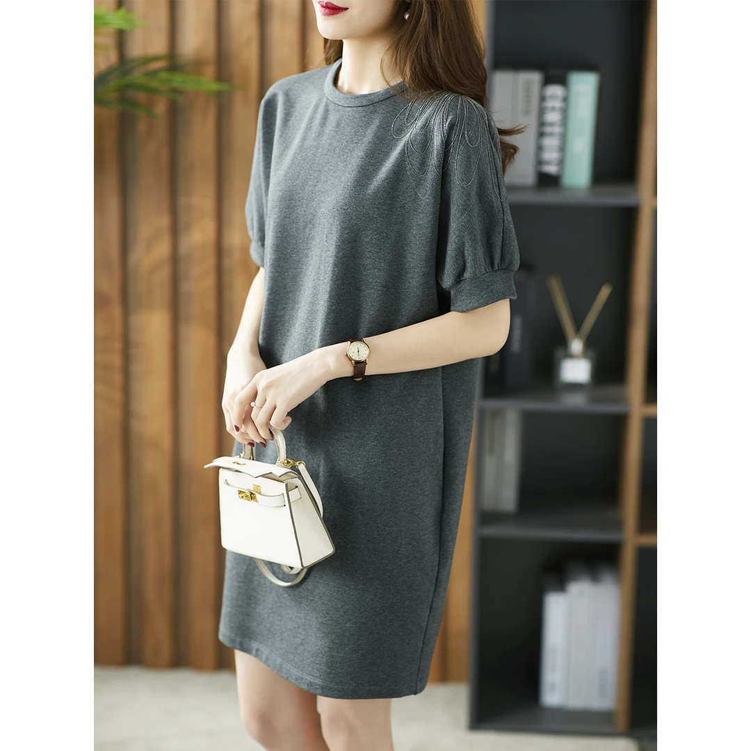 原形春夏轻奢刺绣连衣裙女中长款宽松直筒裙84119