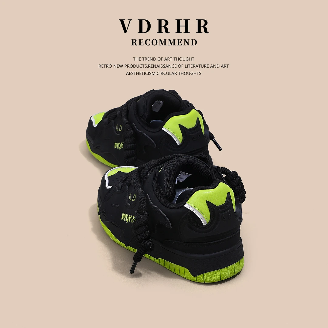 VDRHR~情侣款欧洲站黑色板鞋男鞋夏季新款厚底真皮潮流运动休闲鞋