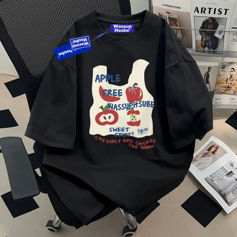 WASSUP HSUBE夏季潮流设计感小众纯棉短袖T恤百搭休闲ins圆领上衣