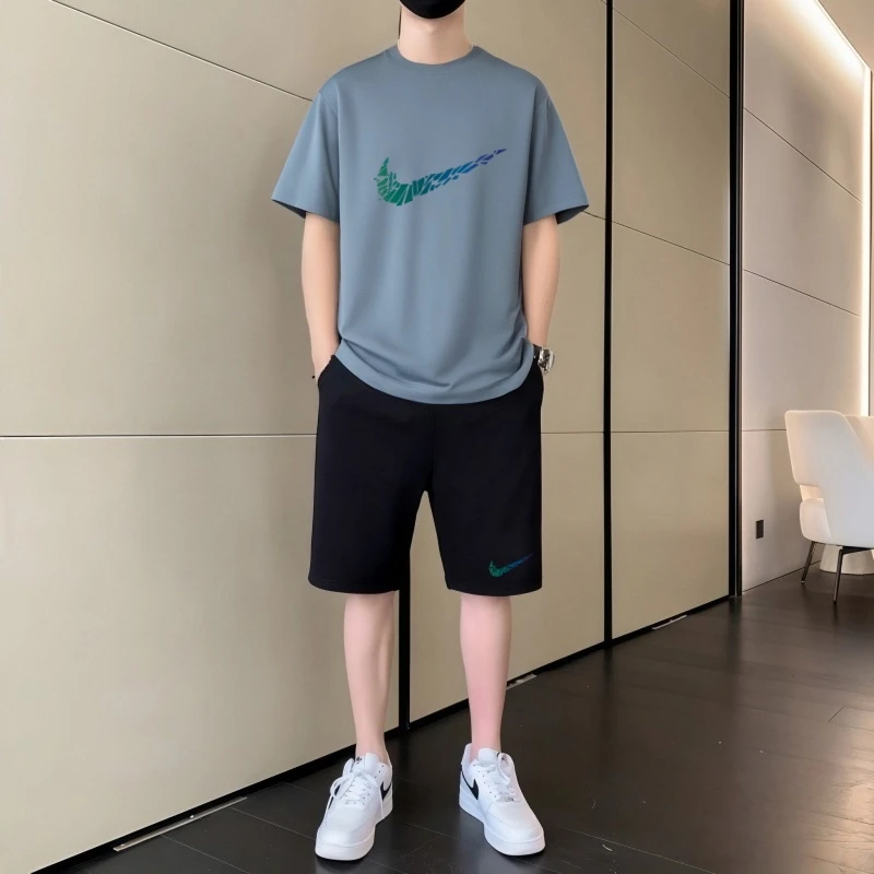 正品奥莱纯棉短袖休闲运动套装夏季男薄款套装韩版百搭时尚透气