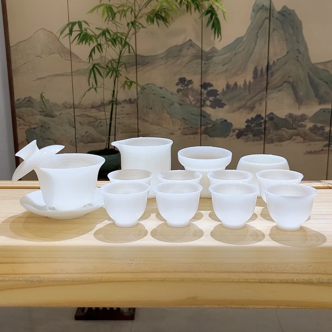 【都彩】高档冰种璞玉白瓷13头