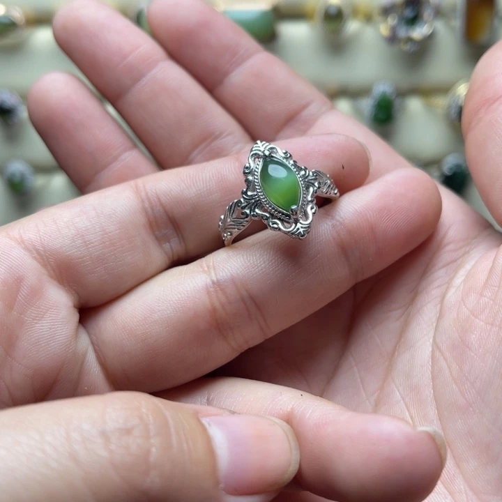 和田玉（碧玉）银S925镶嵌戒指