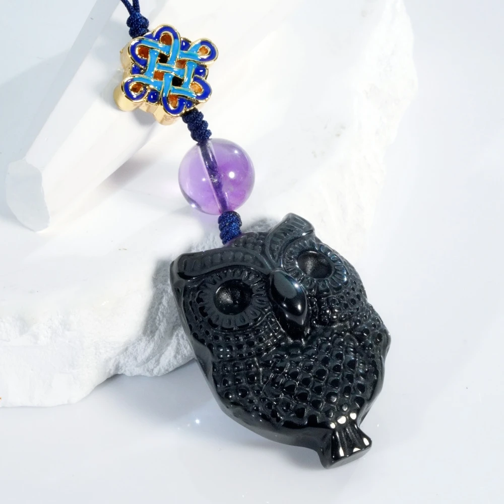 定制版精雕猫头鹰黑曜岩小挂件（多样性发一）