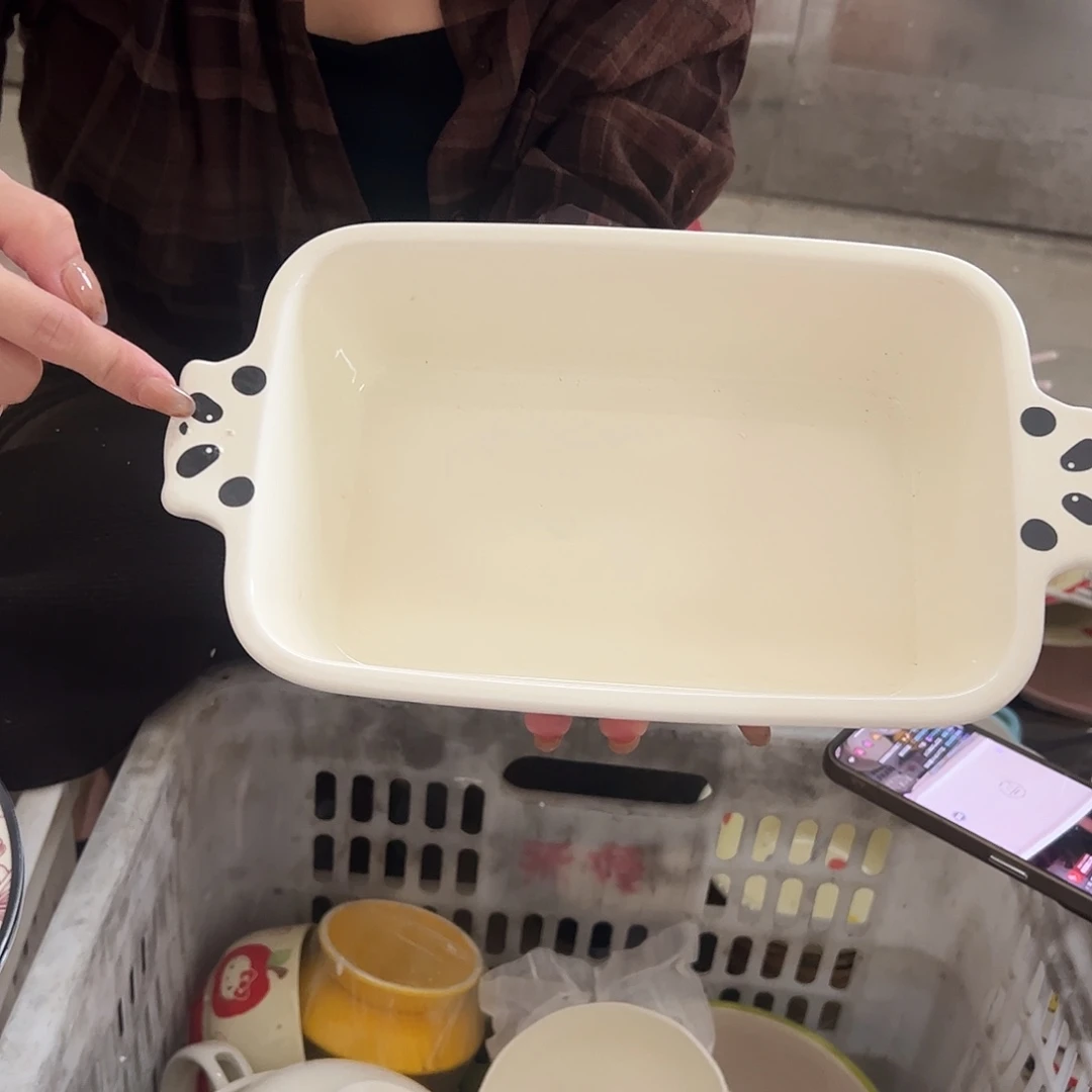 瓷片摩登熊猫烤盘一个微瑕
