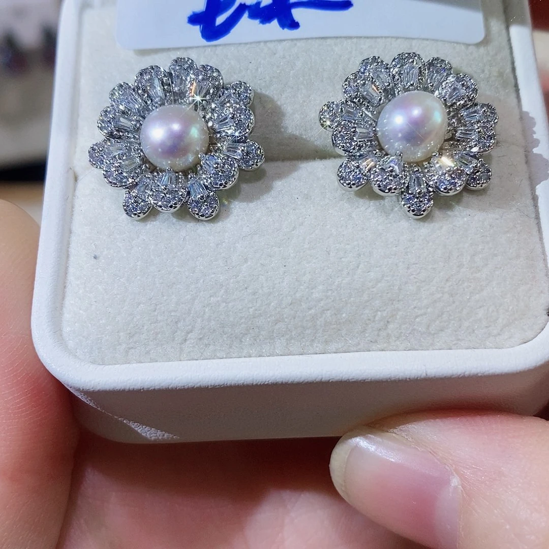 淡水珍珠耳饰银S925镶嵌