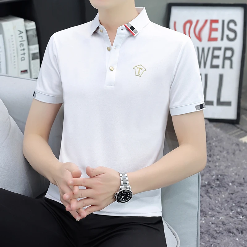 夏季翻领短袖Polo衫男装t恤商务常规正肩百搭潮流亲肤透气上衣服