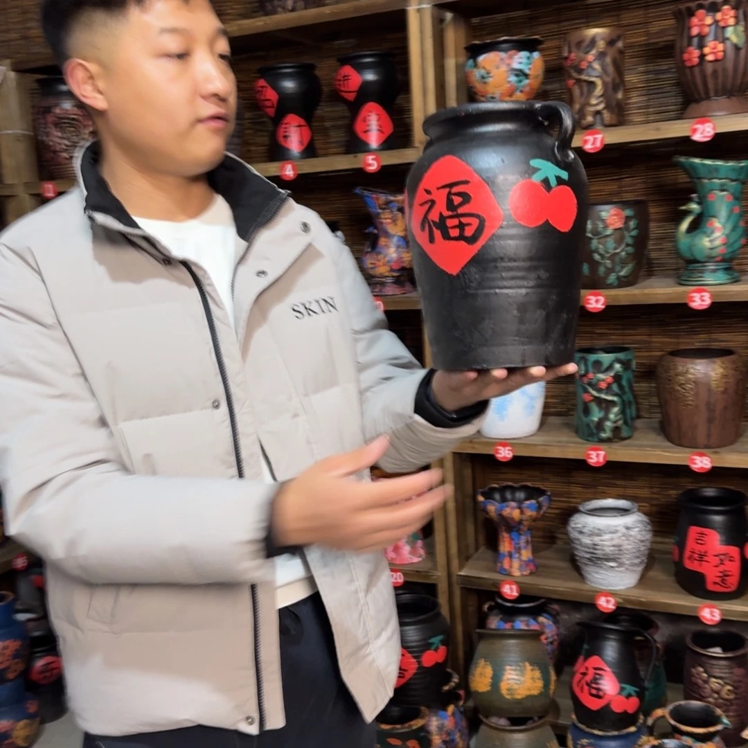 红陶浮雕花盆炸炸炸