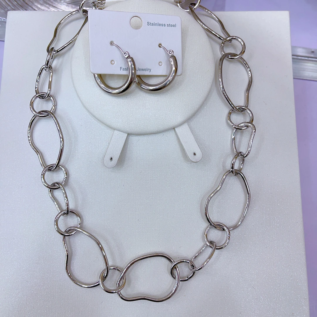 钛钢项链 540新款两件套首饰耳环项链戒指爆款白搭时尚