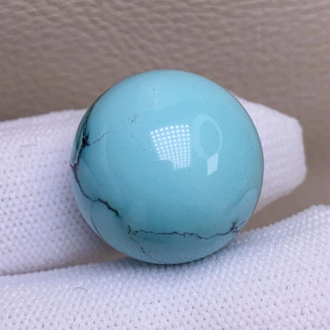 绿松石圆珠水草纹圆珠手串顶珠锁骨珠瓷釉级盘玩走老油绿色20.7mm