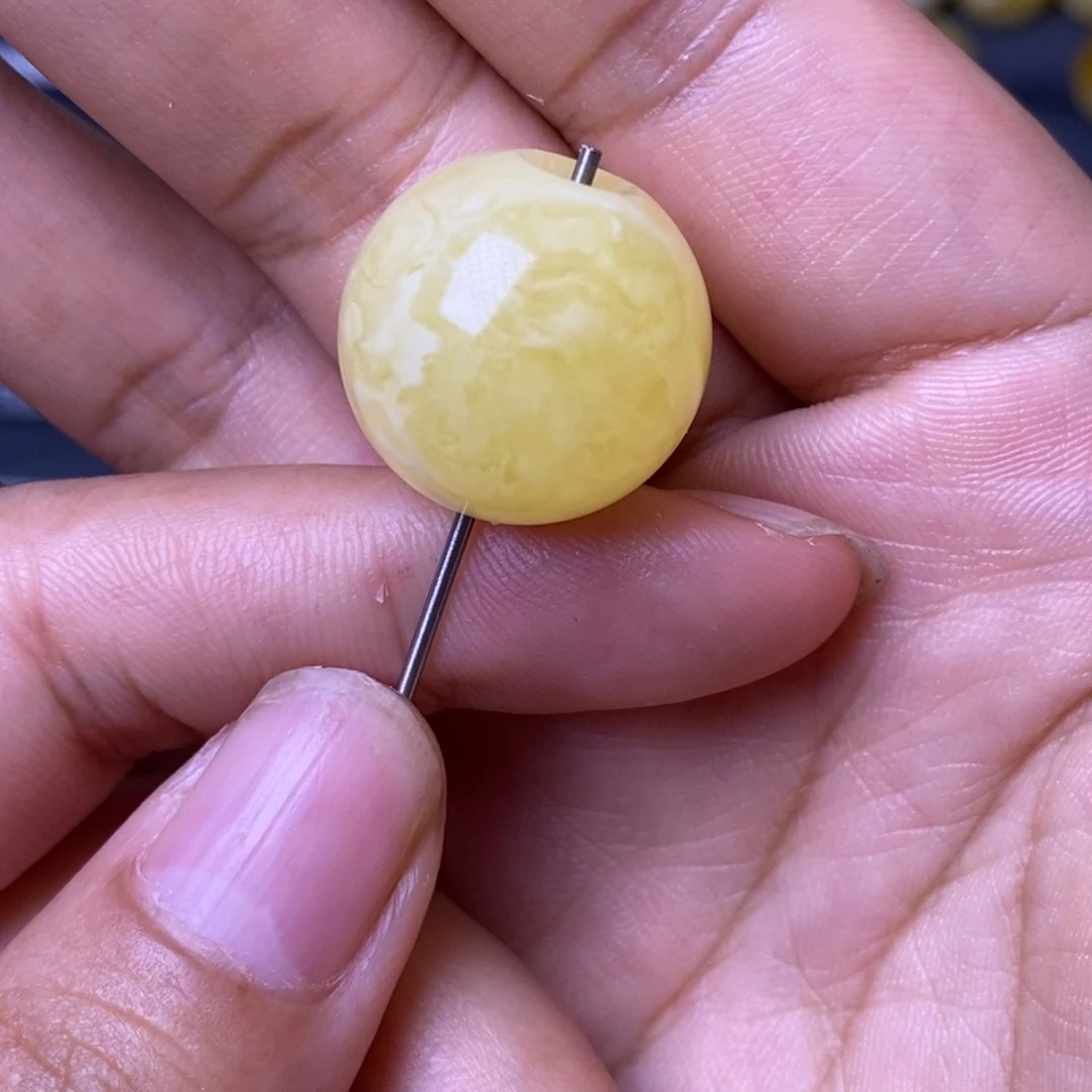 琥珀未镶嵌裸石虎皮妖花圆珠18.8mm