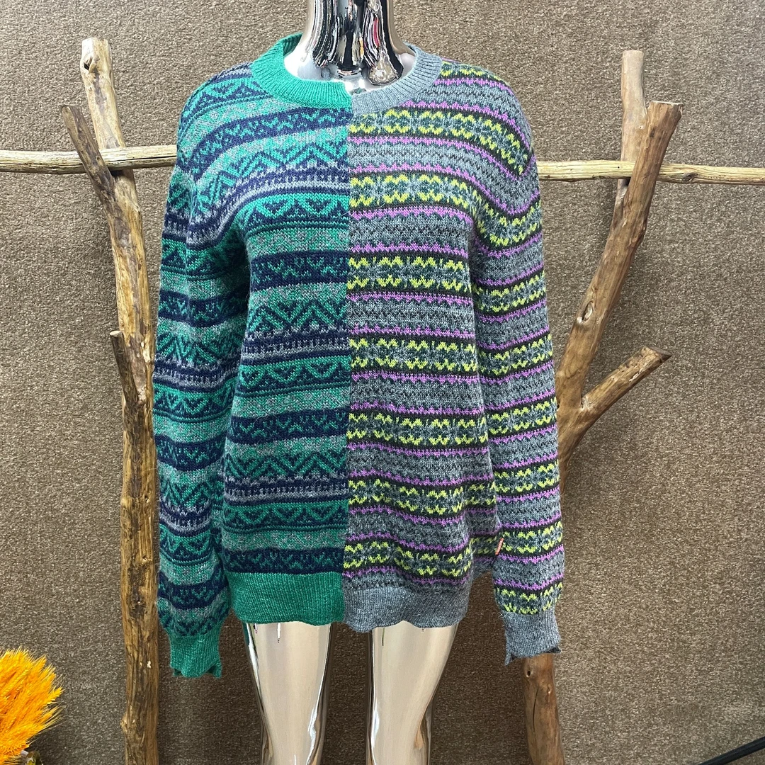 99新 HugoBoss/雨果博斯 绿色拼色羊毛毛衣 L码 99新