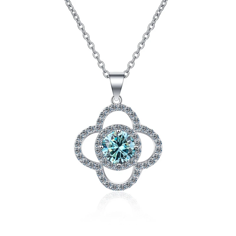 坠链均925银莫桑石 四叶草项链女款莫桑钻锁骨吊坠项饰礼物送女生