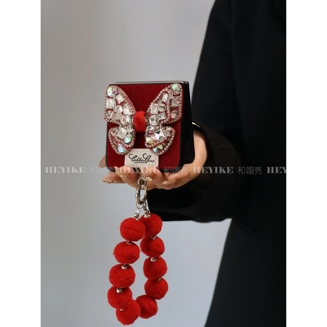 潮牌红色蝴蝶适用华为pocket2手机壳折叠屏novaflip轻奢mixflip新