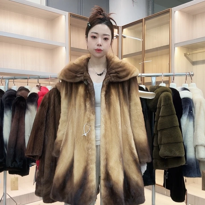 金棕色貂皮大衣yh526