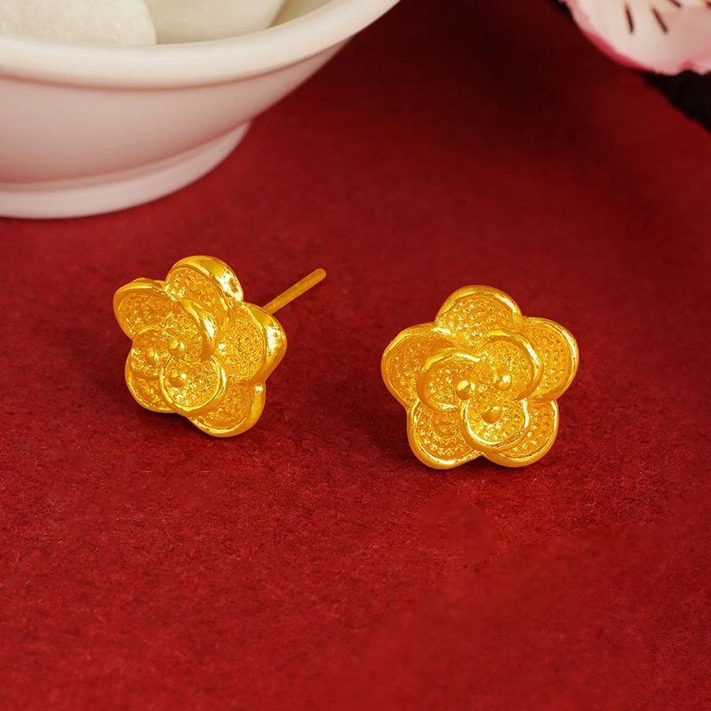 【门店正品】玫瑰花耳钉一对装2.6克百搭经典