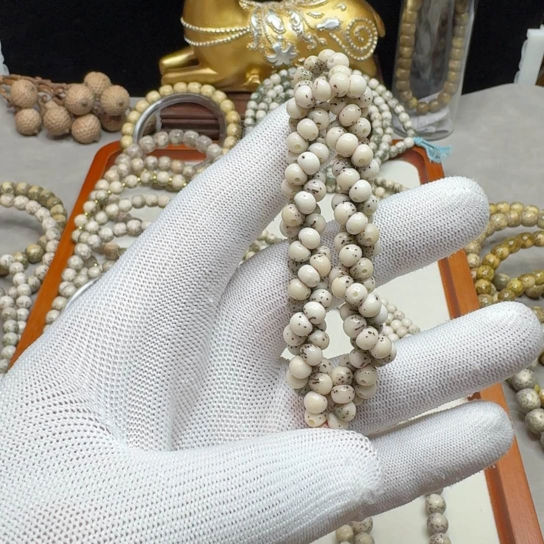 手串星月菩提石玉料6蒜瓣大肠糯冰料通体留白小细星单圈