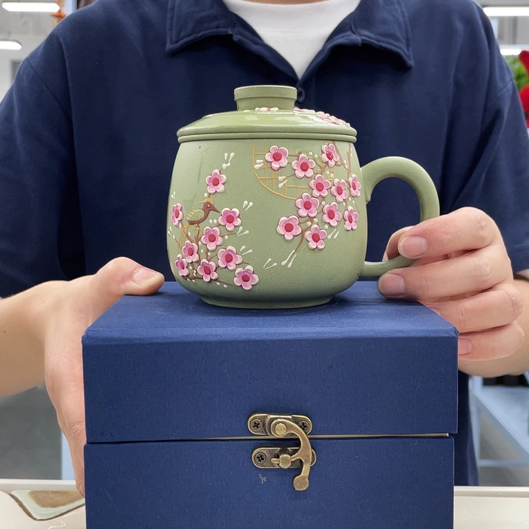 茶杯紫砂梅花豆青砂幻彩