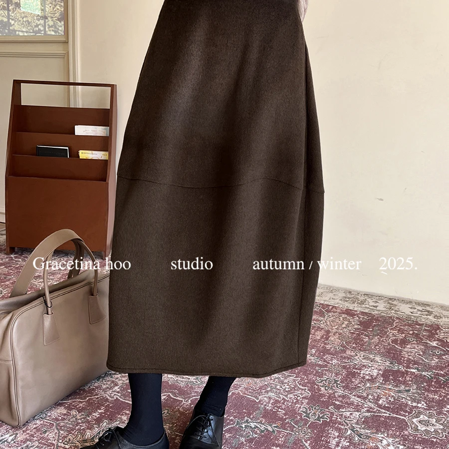 简约慵懒高质感毛呢羊毛半身裙（含15羊毛）BQA602