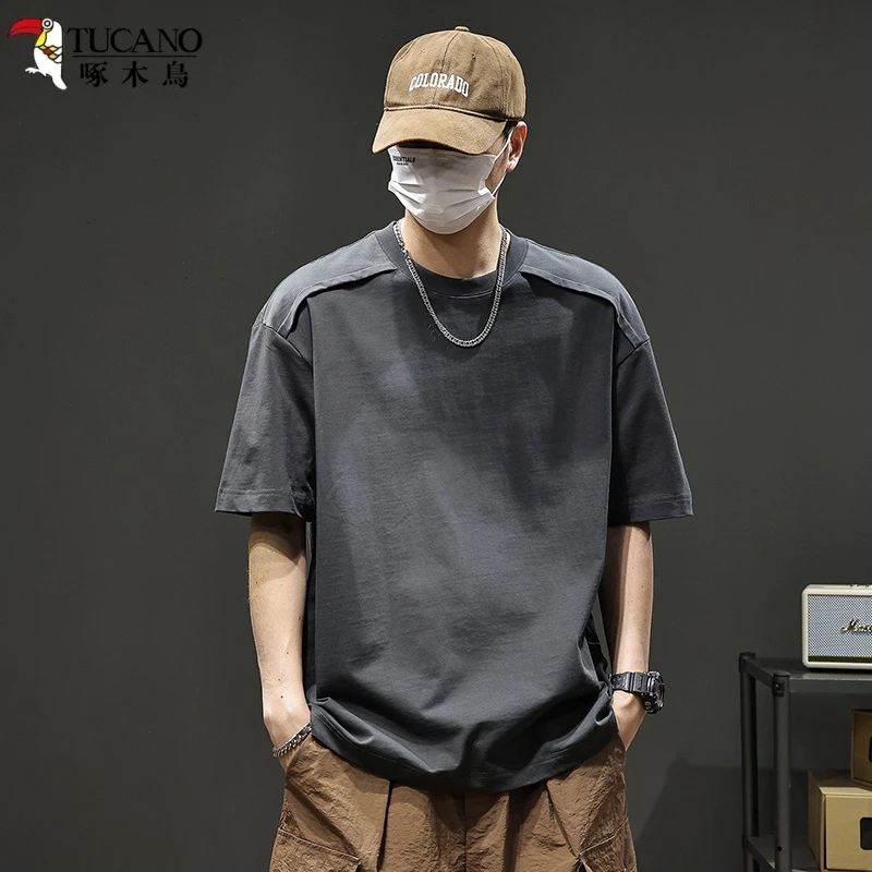 啄木鸟男士短袖t恤2025新款夏凉感重磅休闲宽松半袖纯棉短袖男款