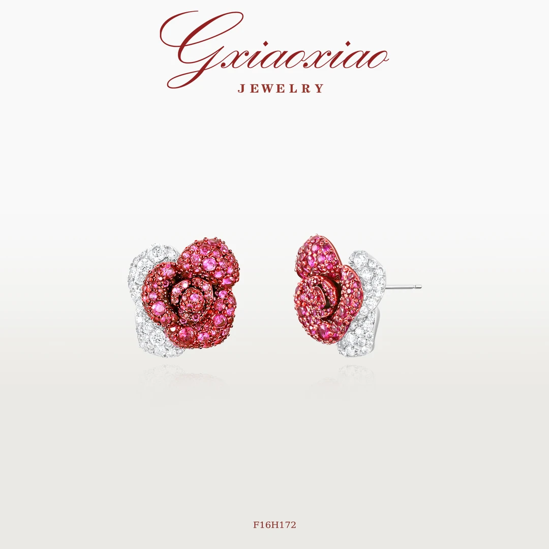 G XIAOXIAO 镀K金【黑魔术红玫瑰】轻奢气质玫瑰耳环 F16H172