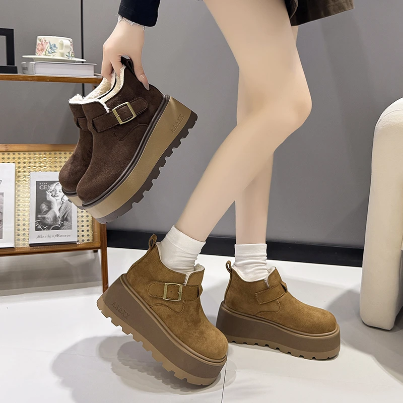 7cm踩屎感超厚底勃肯大棉鞋子女2025新款秋冬加绒乐福鞋毛毛棉鞋