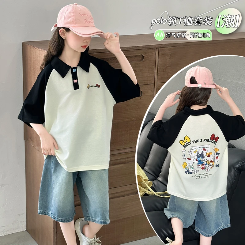 【允恬】女童短袖t恤夏季2025新款洋气时髦夏装中大童POLO衫上衣潮