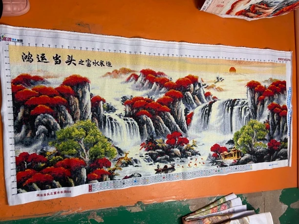 纯手工十字绣成品鸿运当头富水长流1.8米满绣客厅挂画