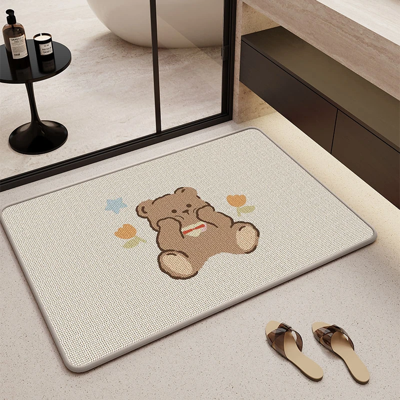 新款加厚简约卡通浴室吸水地垫亚麻编制吸水地垫防滑耐脏速干地垫