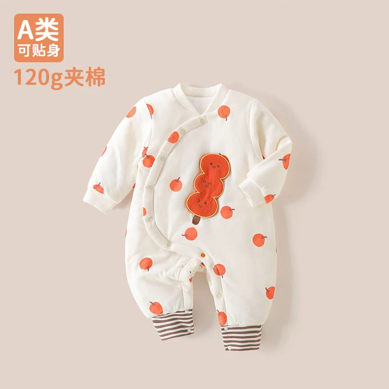 秋冬新款加厚120g夹棉连体男女宝宝爬服无骨哈衣外出服