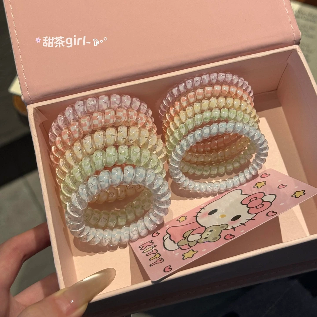 新款小清新兔子印花电话线发圈高弹力百搭日常皮筋简约无痕发饰