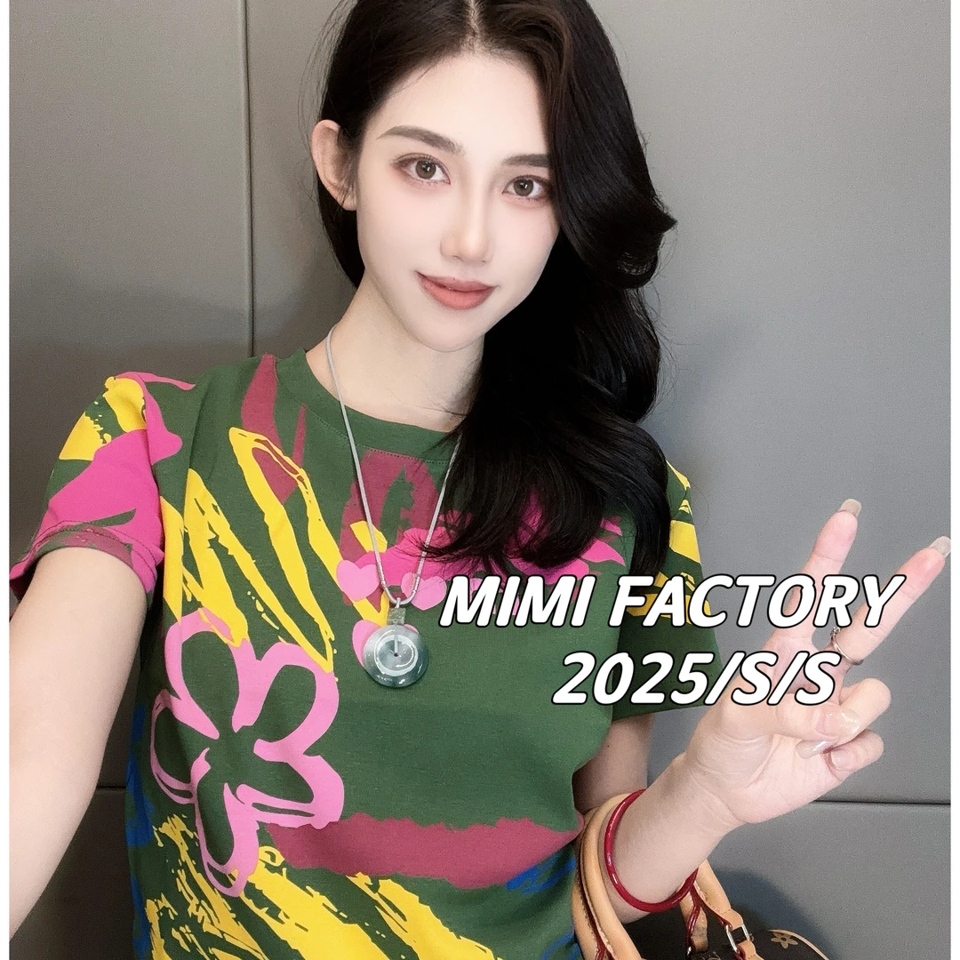 芈芈 2025新款短袖 欧货花朵创意设计短袖T恤女修身显瘦上衣