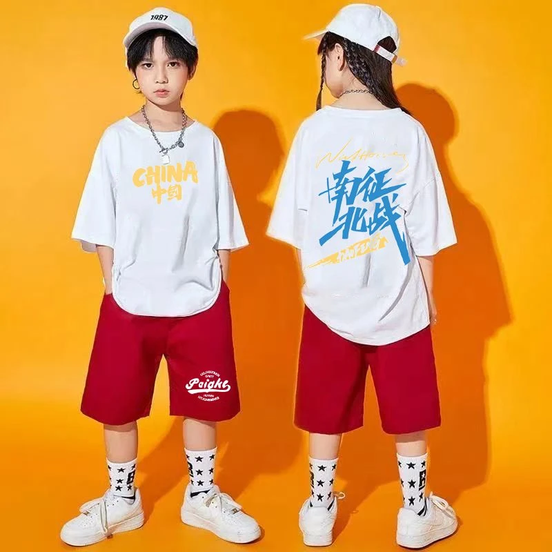 男女童纯棉短袖套装儿童夏季新款字母T恤时髦短裤两件套百搭夏装
