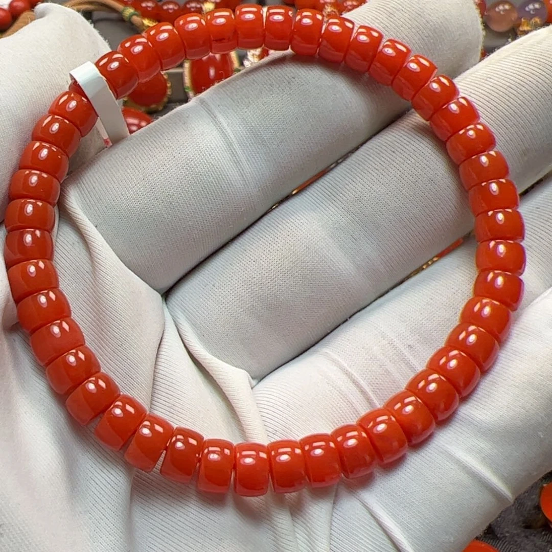 南红玛瑙未镶嵌手串福利6mm原矿精品辣椒红药片手串
